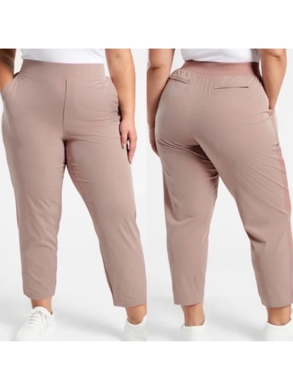 Athleta Brooklyn Textured grain camo Ankle Pant taupey latte pink size 24 nwot